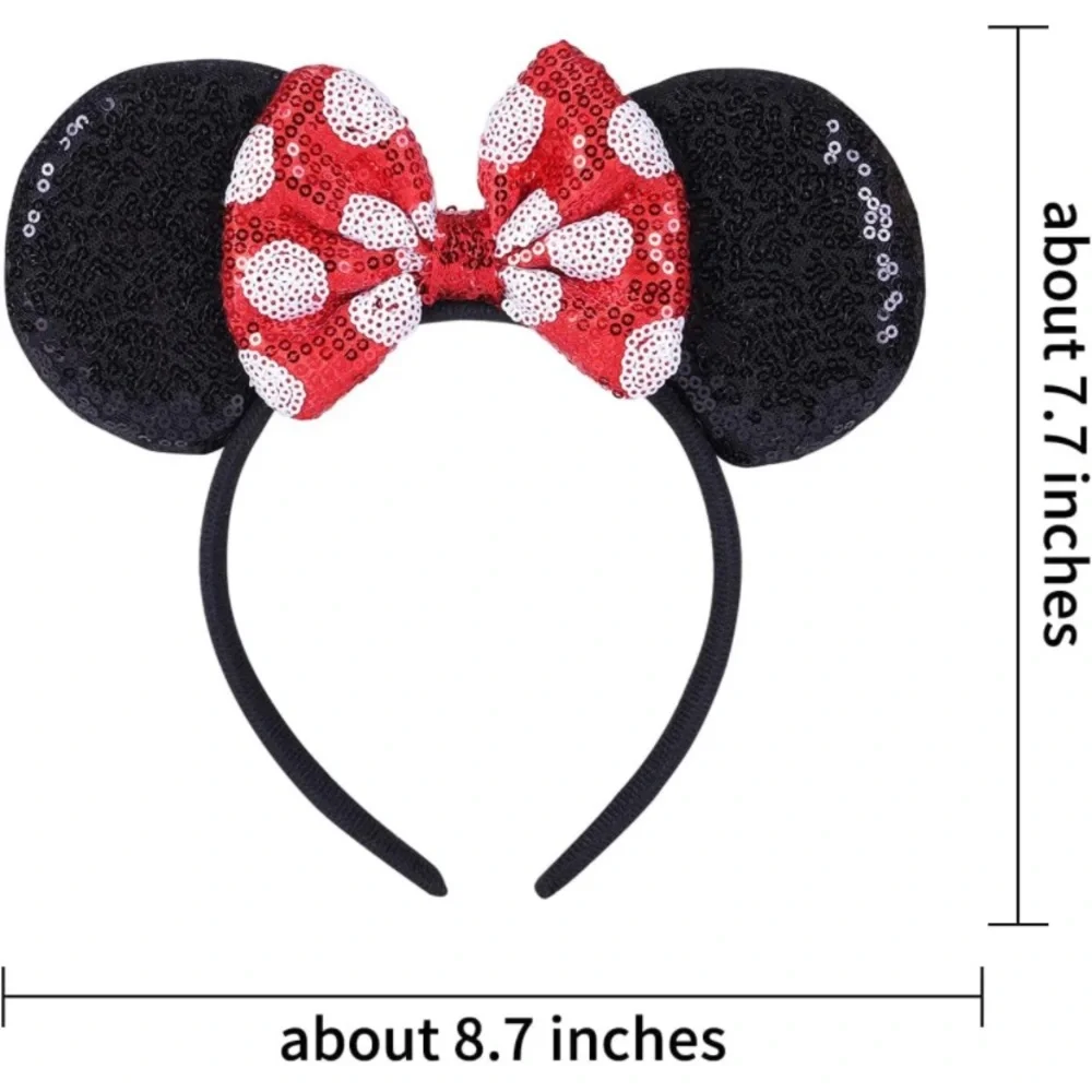 Pair of 2 NEW Pink and Red Polka Dotted Sequins Minnie Mouse Ears